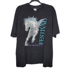 Vintage 90s Kentucky Derby Festival Graphic T-Shirt Horse Size XL in Black